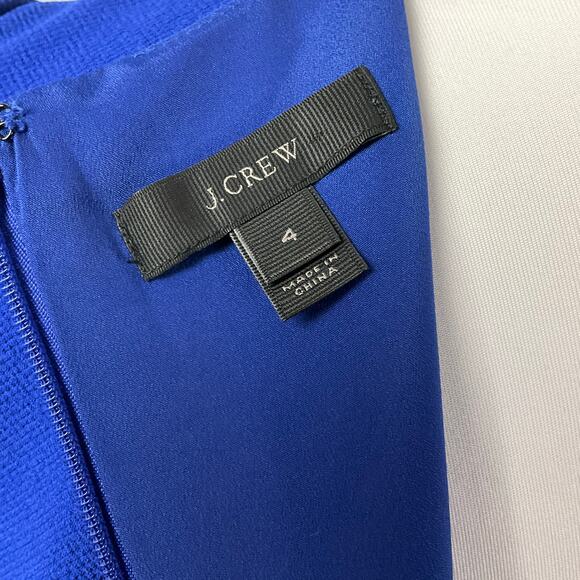 J. CREW Women Presentation Mini Dress Royal Cobalt Blue Bow Crepe Cap Sleeve 4 - Picture 6 of 14